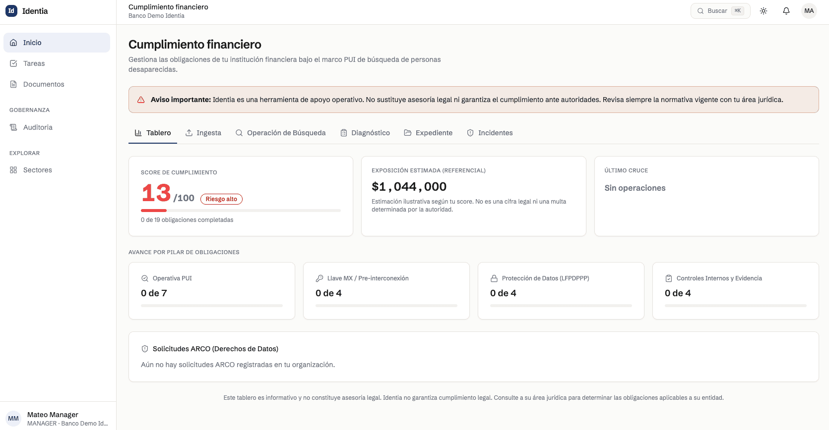 Identia compliance dashboard